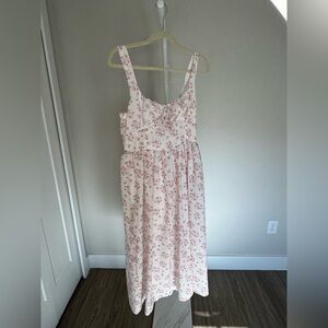 All in Favor Pink Floral Midi Dress size L pink and white